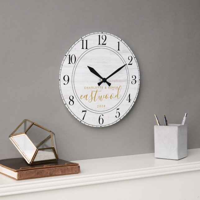 Newlyweds Gold Monogram Wedding  Large Clock (Office)