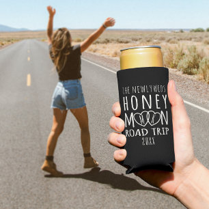 Newlyweds Honeymoon Road Trip Monogrammed Seltzer Can Cooler