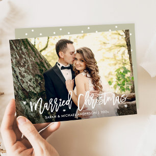 Newlyweds Married Christmas Overlay Script Photo Holiday Card