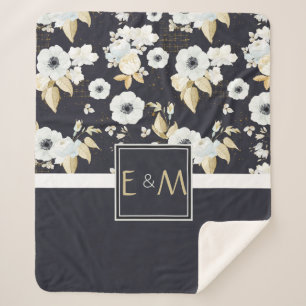 Newlyweds Monogrammed Wedding Decor Gifts Bluw Wht Sherpa Blanket