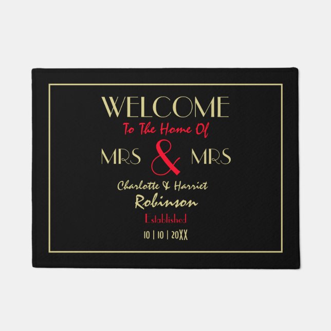 Newlyweds Mrs and Mrs Personalised Wedding Gift Doormat (Front)