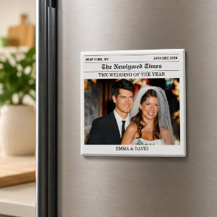 Newlyweds Newspaper Married Couples Wedding Photo Magnet
