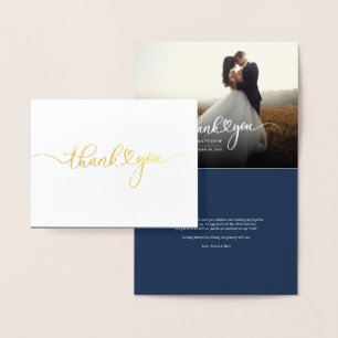 Newlyweds Photo Hand-Lettered Wedding Thank You Foil Card