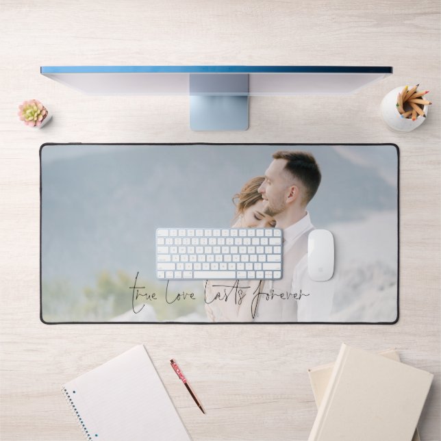 Newlyweds Photo Overlay True Love Lasts Forever Desk Mat (Office 1)