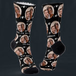 Newlyweds Photo Pattern Black Wedding Socks<br><div class="desc">These fun newlyweds photo pattern black wedding socks feature the newlywed couple's photo and white hearts in an offset pattern and their names and wedding date! These are perfect for the groom as he walks down the aisle, as a bridal party favour, or as a bridal or couple's shower gift...</div>