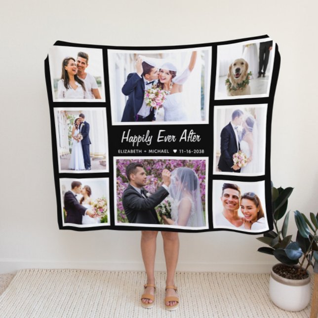 Newlyweds Wedding 8 Photo Collage Fleece Blanket (Creator Uploaded)