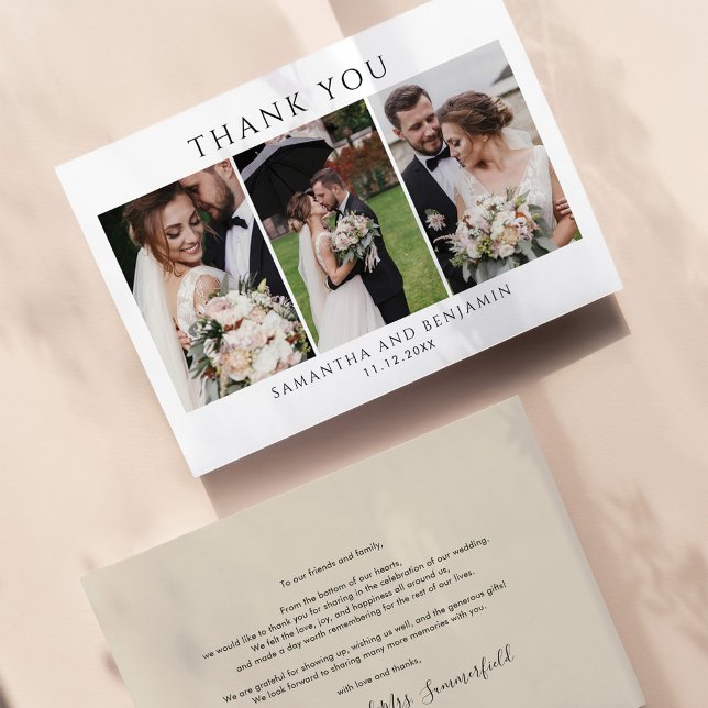 Newlyweds Wedding Photo Collage Thank You Card (Wedding Day Photo Collage Thank You Card)