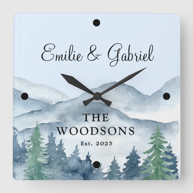 Newlyweds Wedding Rustic Forest Square Wall Clock (Front)