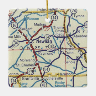 Newnan GA Vintage Map Ceramic Ornament