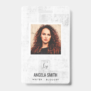 NEWPAPER TEXTURE EMPLOYEE PHOTO BARCODE NAME ID BADGE