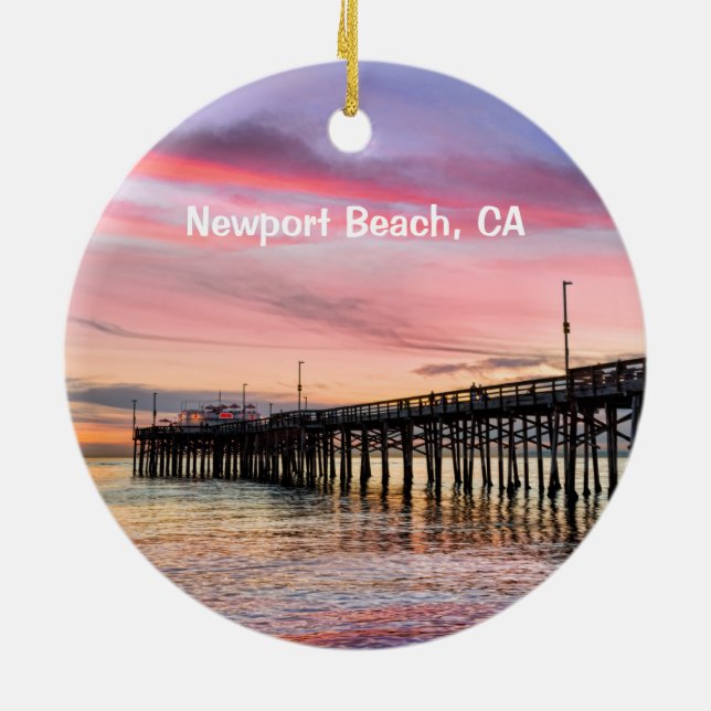 Newport Beach 2 sided round Ceramic Ornament (Back)