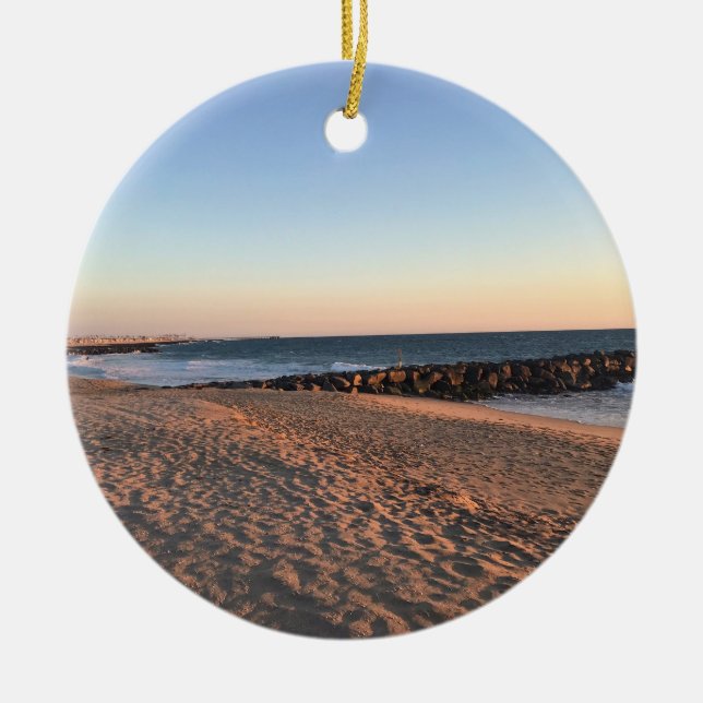 Newport Beach at Sunset, California Ceramic Tree Decoration (Front)