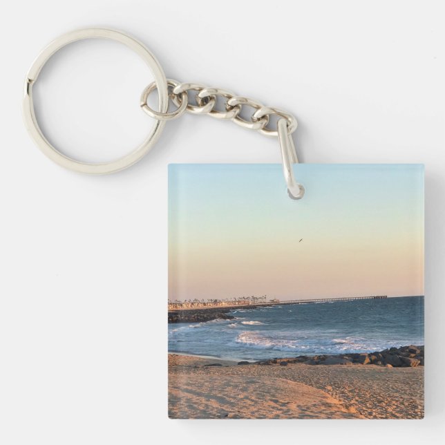 Newport Beach at Sunset, California Key Ring (Front)