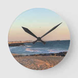 Newport Beach at Sunset, California Round Clock
