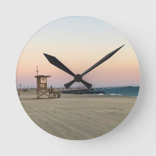 Newport Beach at Sunset, California Round Clock