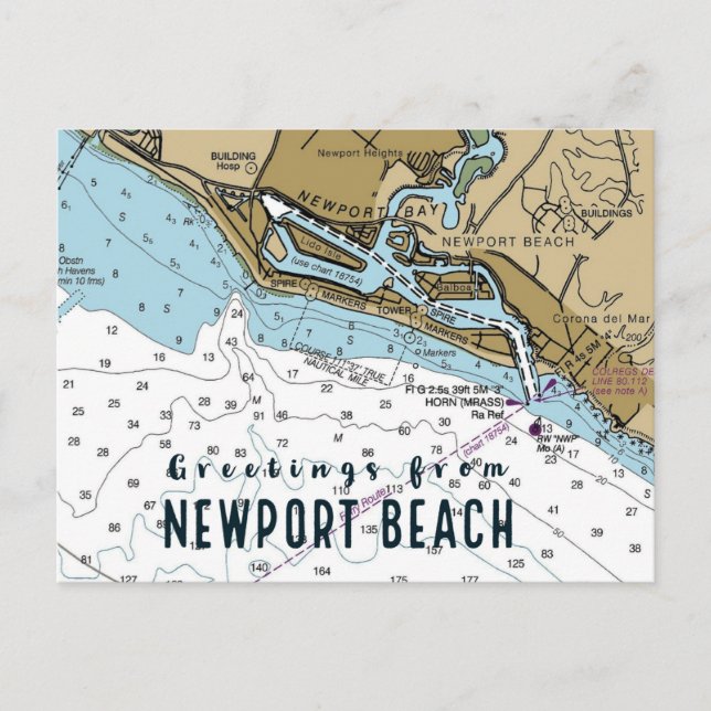 Newport Beach CA Chart Postcard (Front)