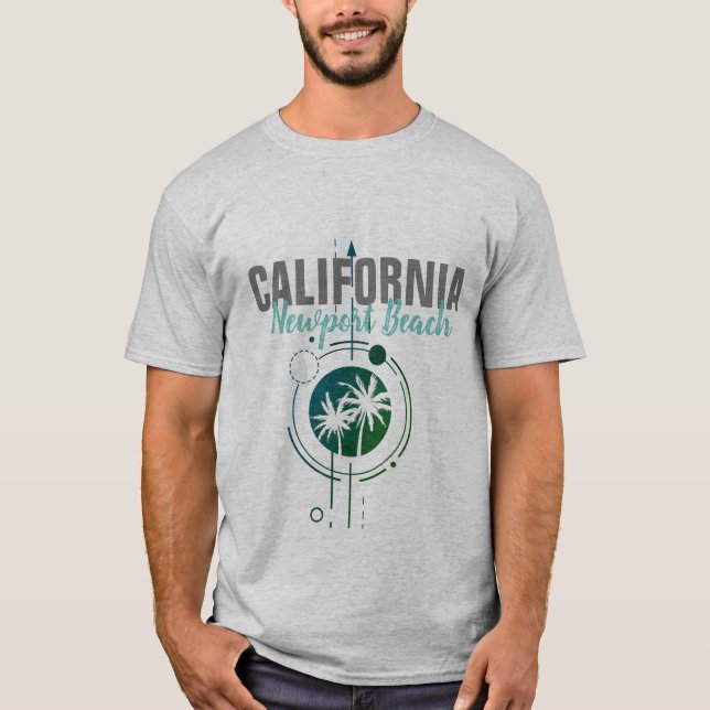 Newport Beach California Geometric Palms T-Shirt (Front)