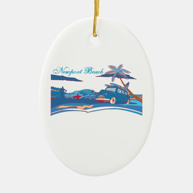 Newport Beach Surf Culture Ceramic Tree Decoration (Front)