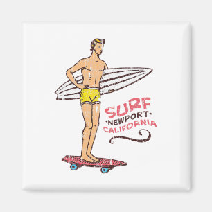 Newport Beach Surf Vintage Retro Surfboard 60s 70s Magnet