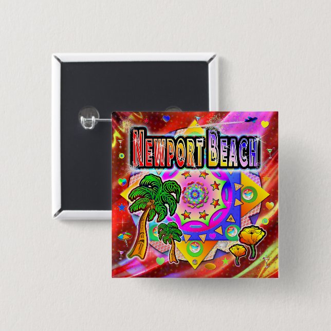 Newport Beach Tropical Friends Button (Front & Back)