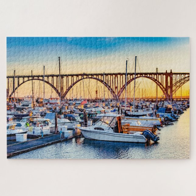 Newport Oregon Coast Yaquina Bay Marina at Sunset Jigsaw Puzzle (Horizontal)