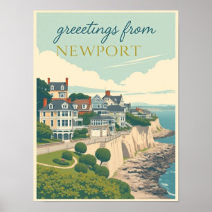 Newport, Rhode Island Cliff Walk Mansions Vintage Poster