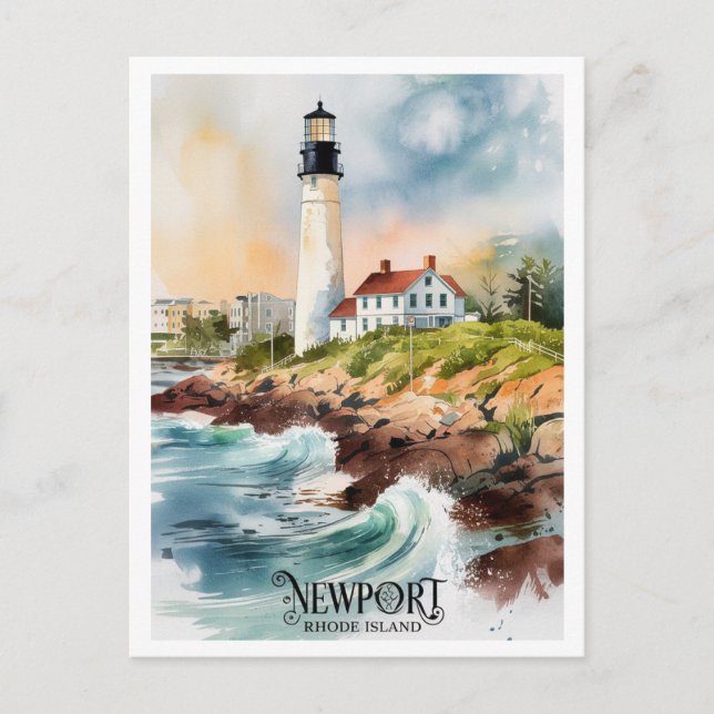 Newport, Rhode Island Lighthouse painting Postcard (Front)
