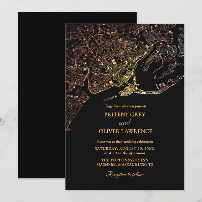 Newport Rhode Island Map golden Wedding  Invitation (Front/Back)