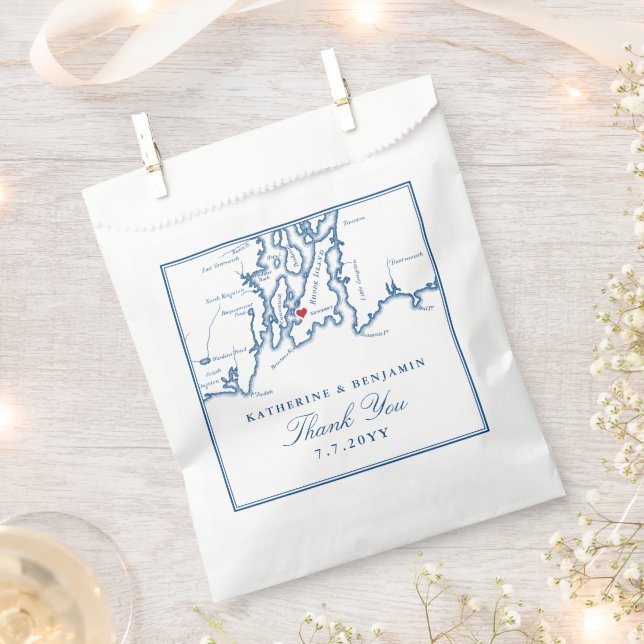Newport Rhode Island Map Navy Script Wedding  Favour Bags (Clipped)