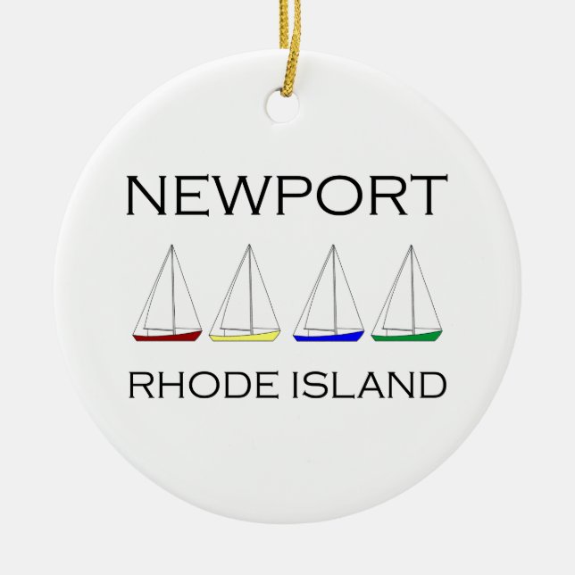 Newport Rhode Island Sailboats Ceramic Tree Decoration (Front)