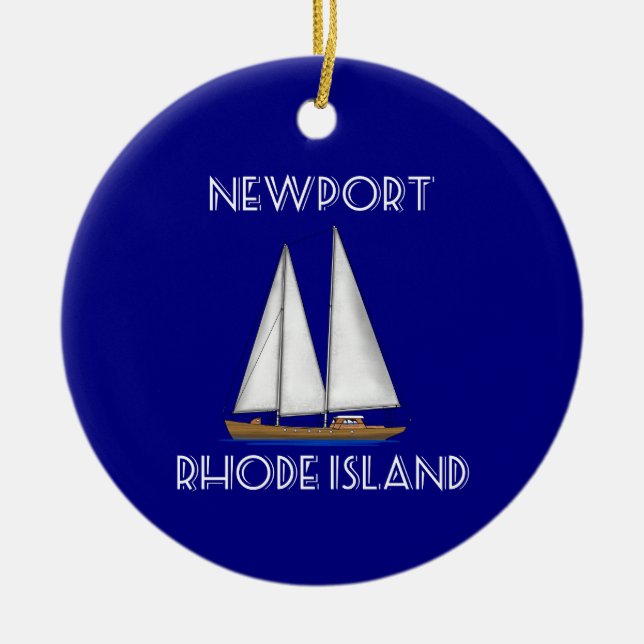 Newport Rhode Island Sailing Ceramic Tree Decoration (Front)