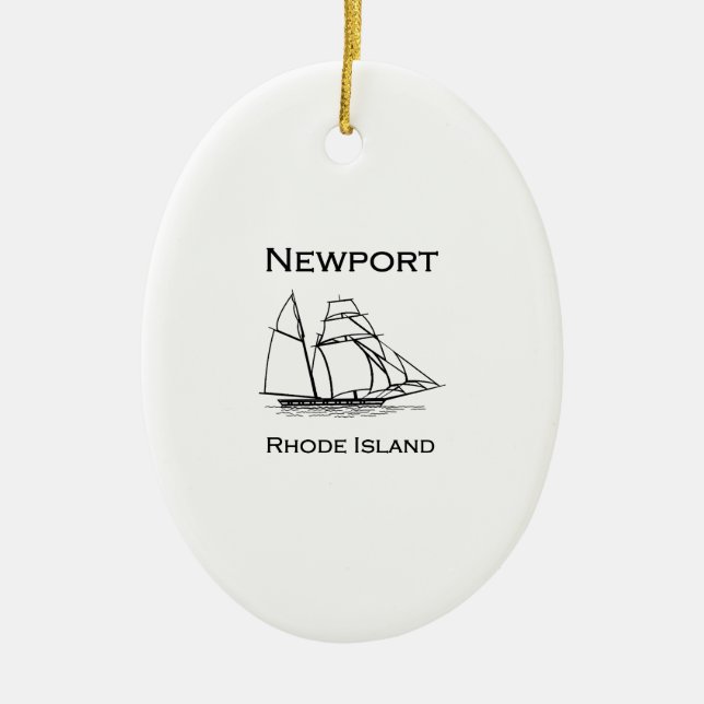 Newport Rhode Island Tall Ship Ceramic Tree Decoration (Front)