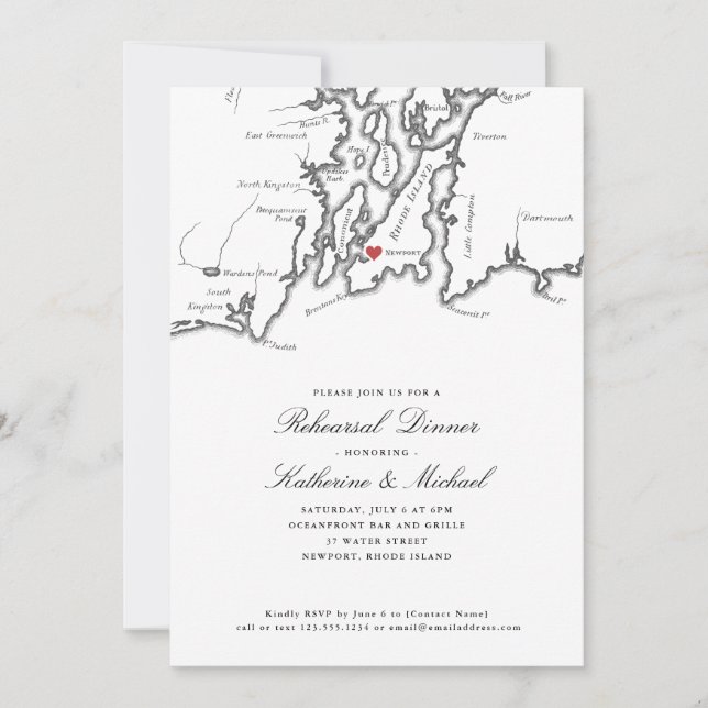 Newport RI Black White Wedding Rehearsal Dinner Invitation (Front)