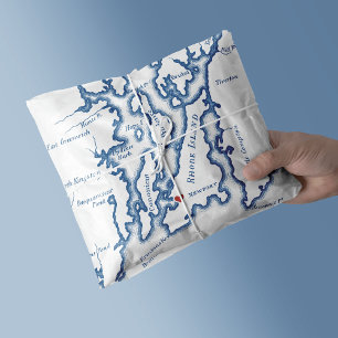 Newport RI Map Elegant Navy Blue Tissue Paper