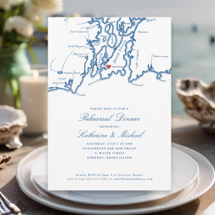 Newport RI Navy Blue Wedding Rehearsal Dinner  Invitation