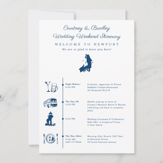 Newport RI Wedding Weekend Itinerary Timeline Invitation (Front)