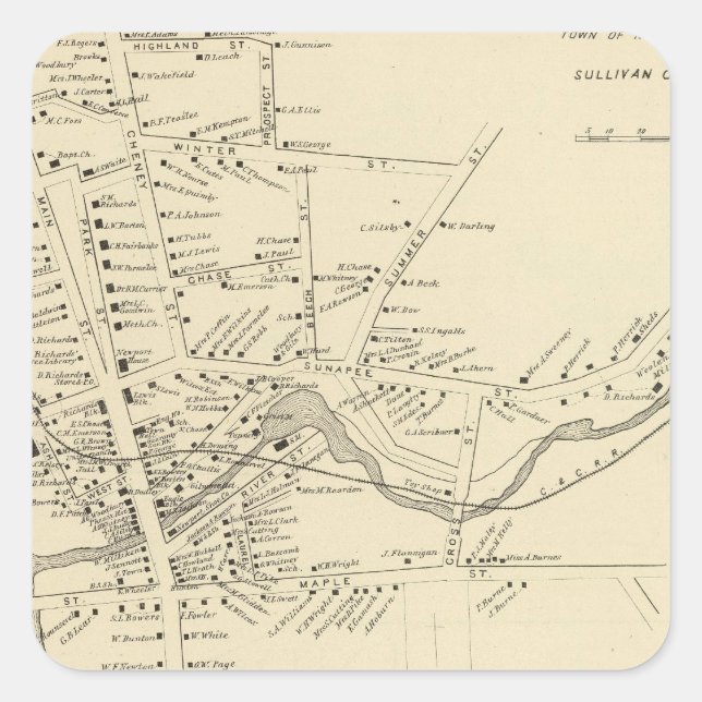 Newport, Sullivan Co Square Sticker (Front)