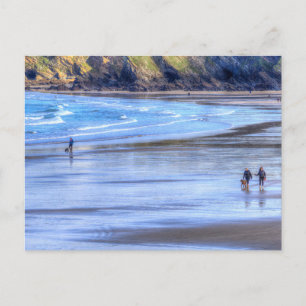 Newquay Beach Morning Walk Holiday Postcard