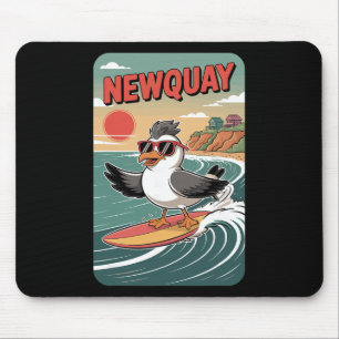 Newquay Beach Vibes, Fun Retro Sunset And Surfing Mouse Pad