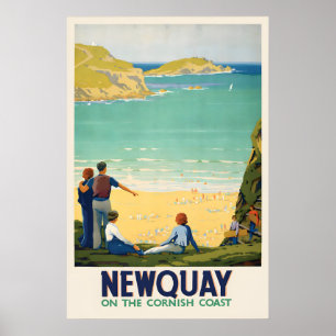 Newquay Cornwall Travel Poster Vintage Cornish