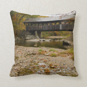 Newry Covered Bridge over river in autumn Cushion