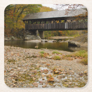 Newry Covered Bridge over river in autumn Square Paper Coaster