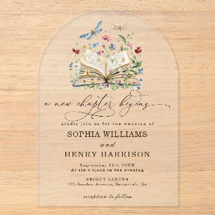 News chapter begins floral book wedding  acrylic invitations