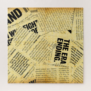 News paper text with old paper jigsaw puzzle