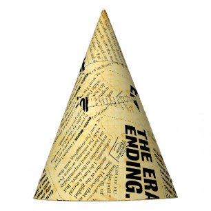 News paper text with old paper party hat