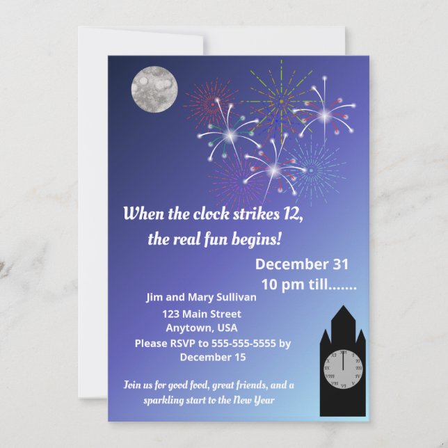 News Years, When the clock strikes 12 Invitation (Front)