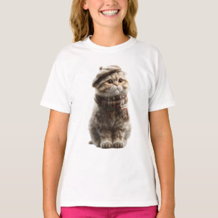 Newsboy Cap Cat Illustration Kids T-Shirt