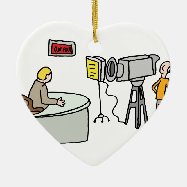 Newscaster reporting live in a studio ceramic tree decoration (Front)