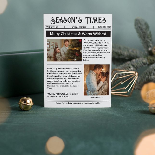 Newsletter Arch Photo Collage Christmas Holiday Card (what a year christmas cards modern photo collage year in review black and white family newsletter)