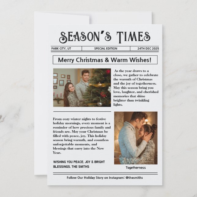 Newsletter Arch Photo Collage Christmas  Holiday Card (Front)